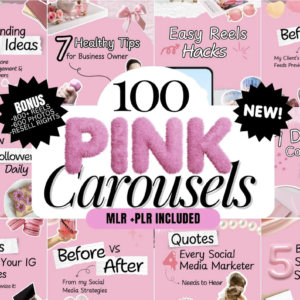 100 Pink Instagram Carousel Templates | Aesthetic Canva PLR MRR | Viral Content for Coaches & Influencers | DFY Social Media