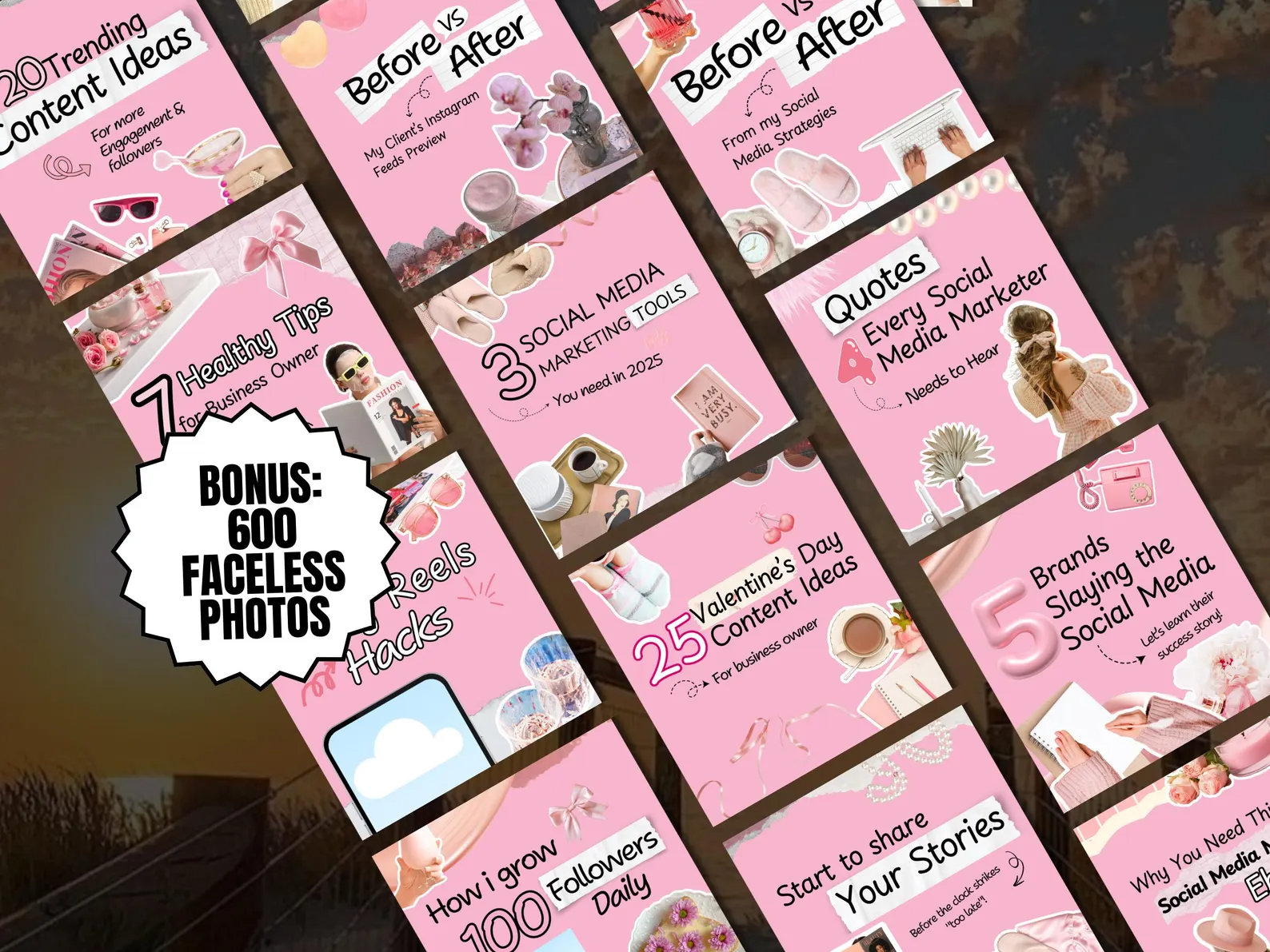 100 Pink Instagram Carousel Templates | Aesthetic Canva PLR MRR | Viral Content for Coaches & Influencers | DFY Social Media - Image 3