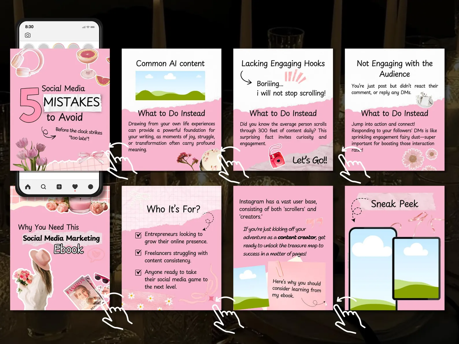100 Pink Instagram Carousel Templates | Aesthetic Canva PLR MRR | Viral Content for Coaches & Influencers | DFY Social Media - Image 2