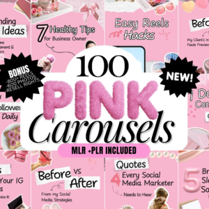 100 Pink Instagram Carousel Templates | Aesthetic Canva PLR MRR | Viral Content for Coaches & Influencers | DFY Social Media